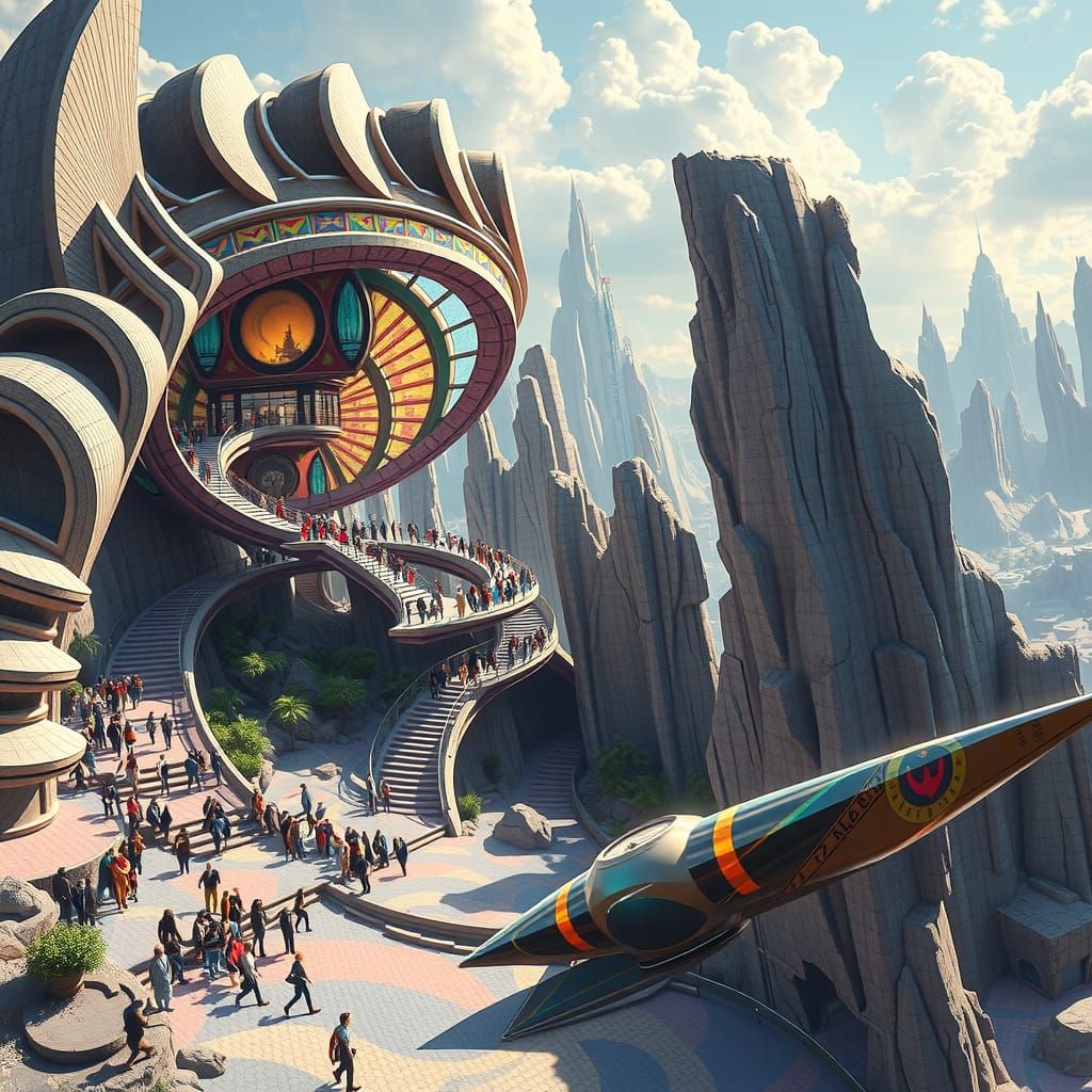 Futuristic Cityscape with Escher Staircases