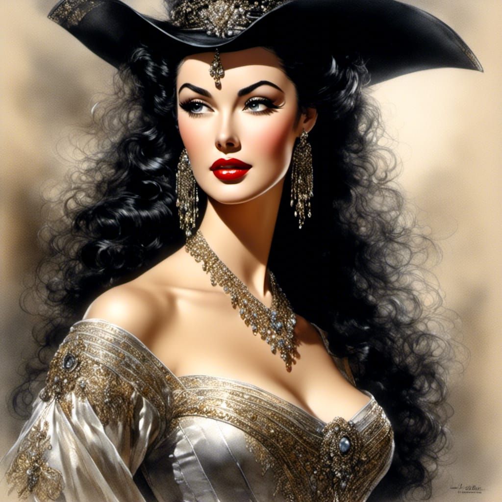 Linda Darnell Portrait in Hyperreal Illustration Style