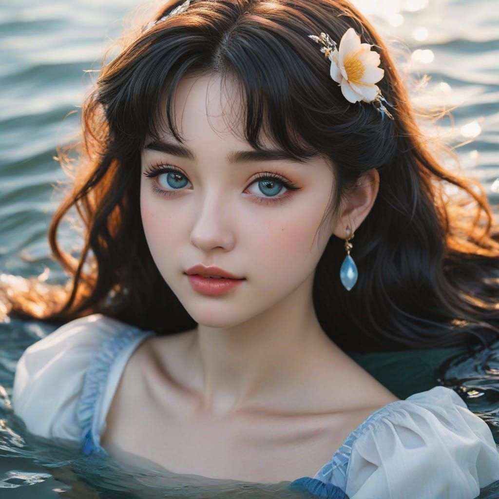 Serene Sailor Moon in Shallow Water, Glowing Eyes and Hair