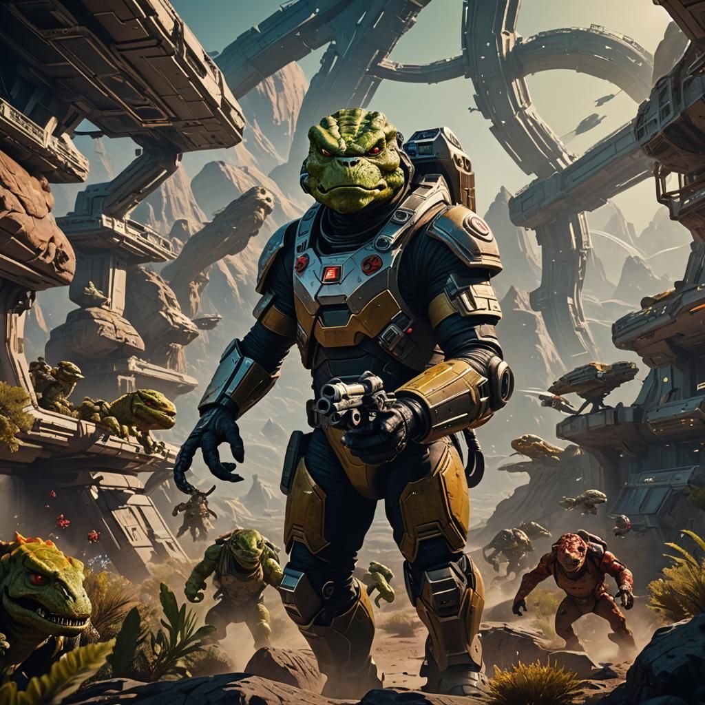 Captain Archer Hunts Gorn: Detailed Space Station Art