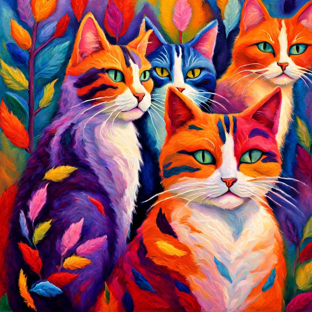 Fauvist Cats Playing in Impressionist Sunlight