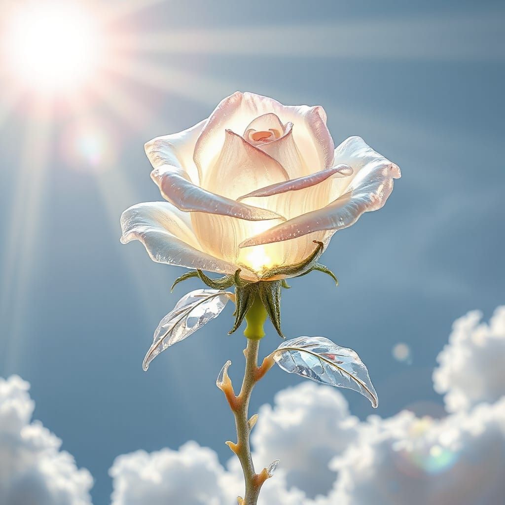 Ethereal Crystal Rose with Divine Light, Art Nouveau Style