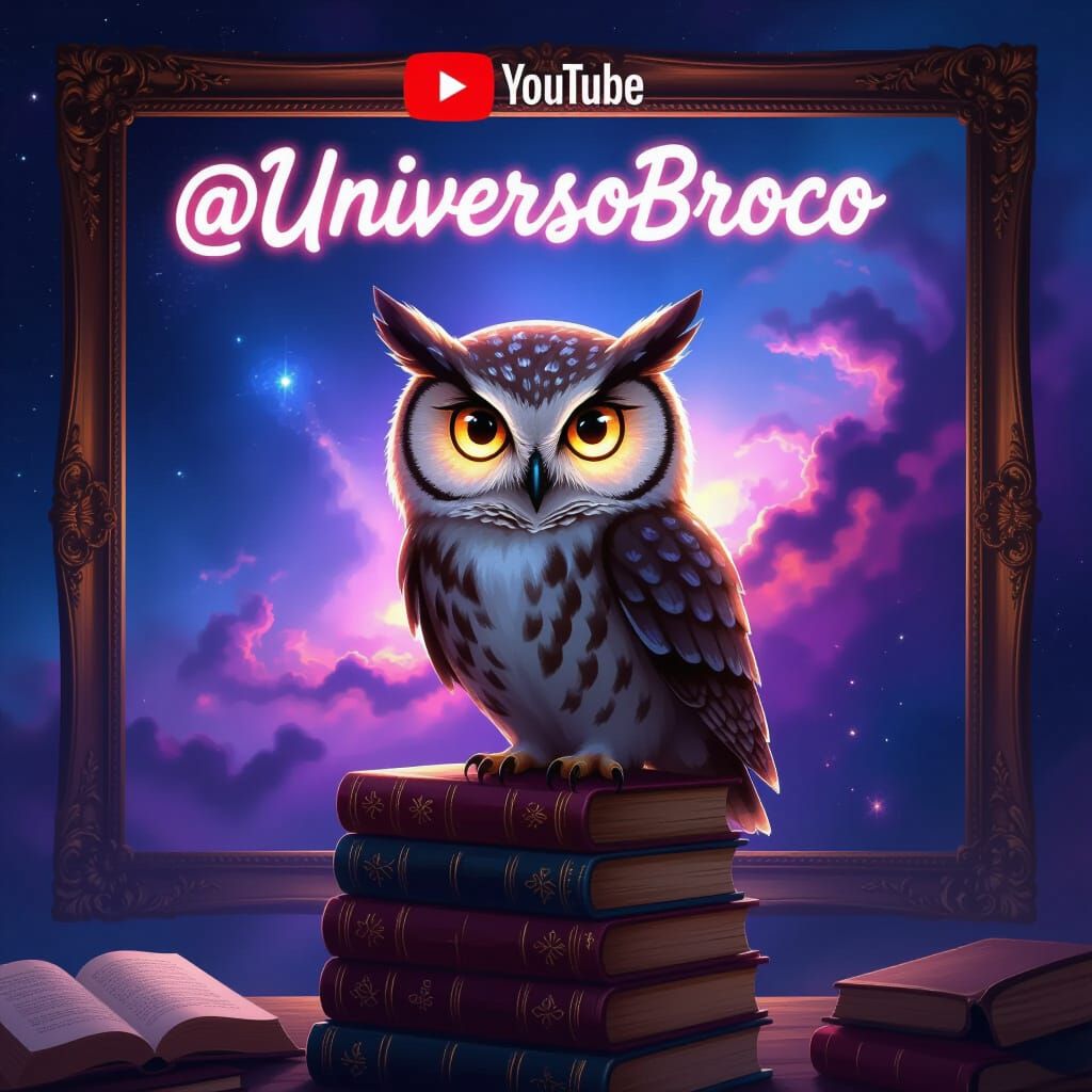 Wise Owl on Books in Cosmic Nebula with YouTube Logo