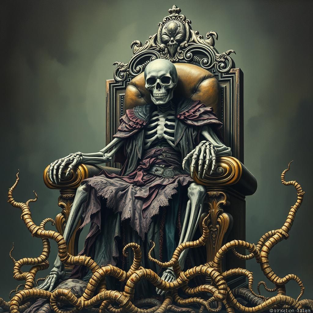Dystopian Art Deco Skeleton Warlord Throne