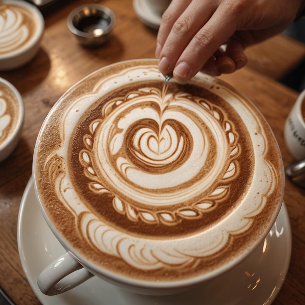 Latte Art Rosette in Coffee Shop Realism
