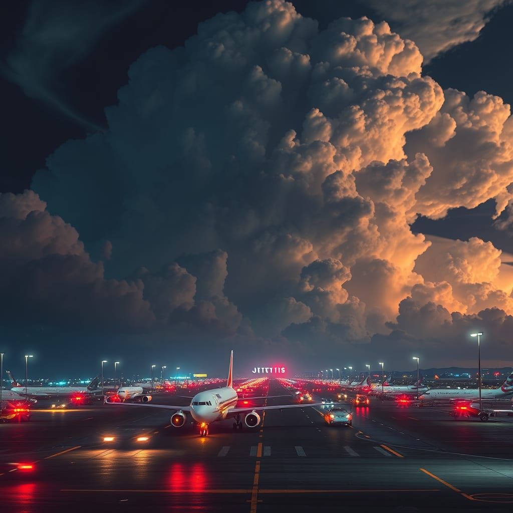 Epic Nighttime Airport Scene in Realistic Digital Art