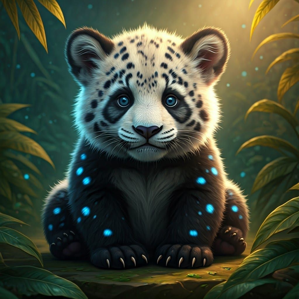 Panda-Jaguar Cub in Dreamlike Fantasy Art