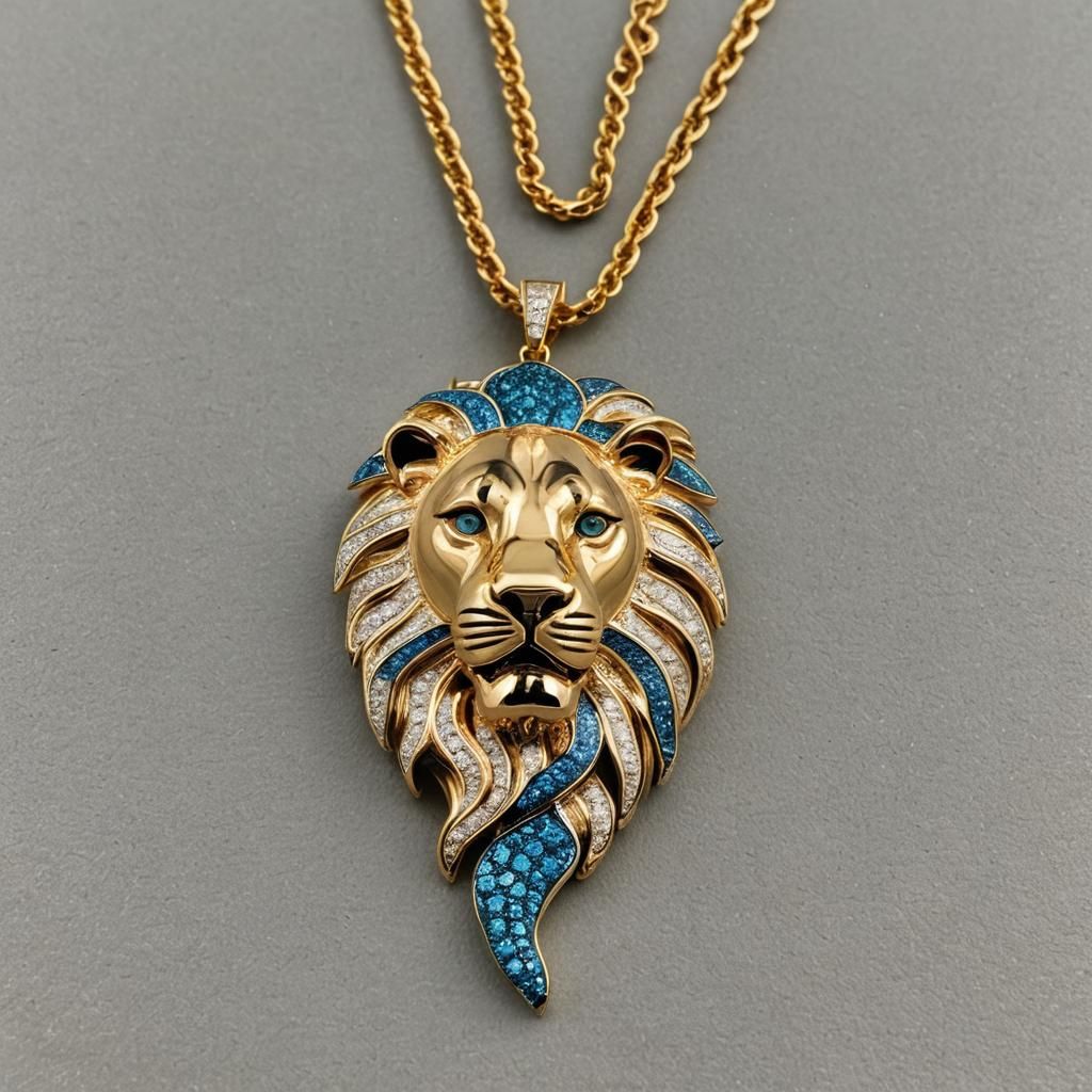 Lion Head Gold Necklace with Diamond Detailing