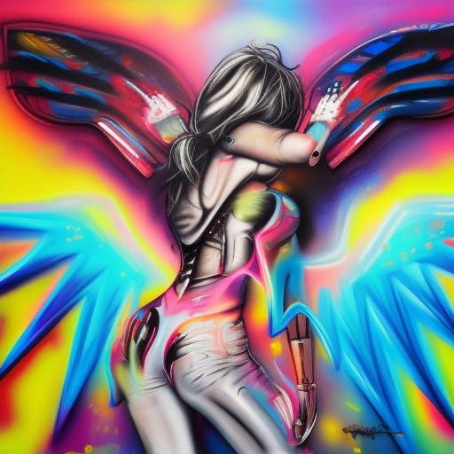 Colorful Cyborg Angel in Graffiti Art Style