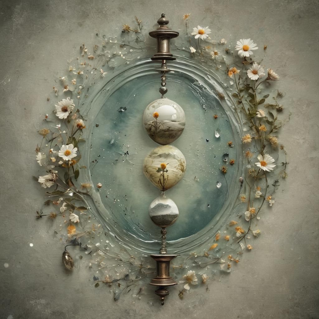 Surreal Yin Yang Hourglass in Watercolor Style