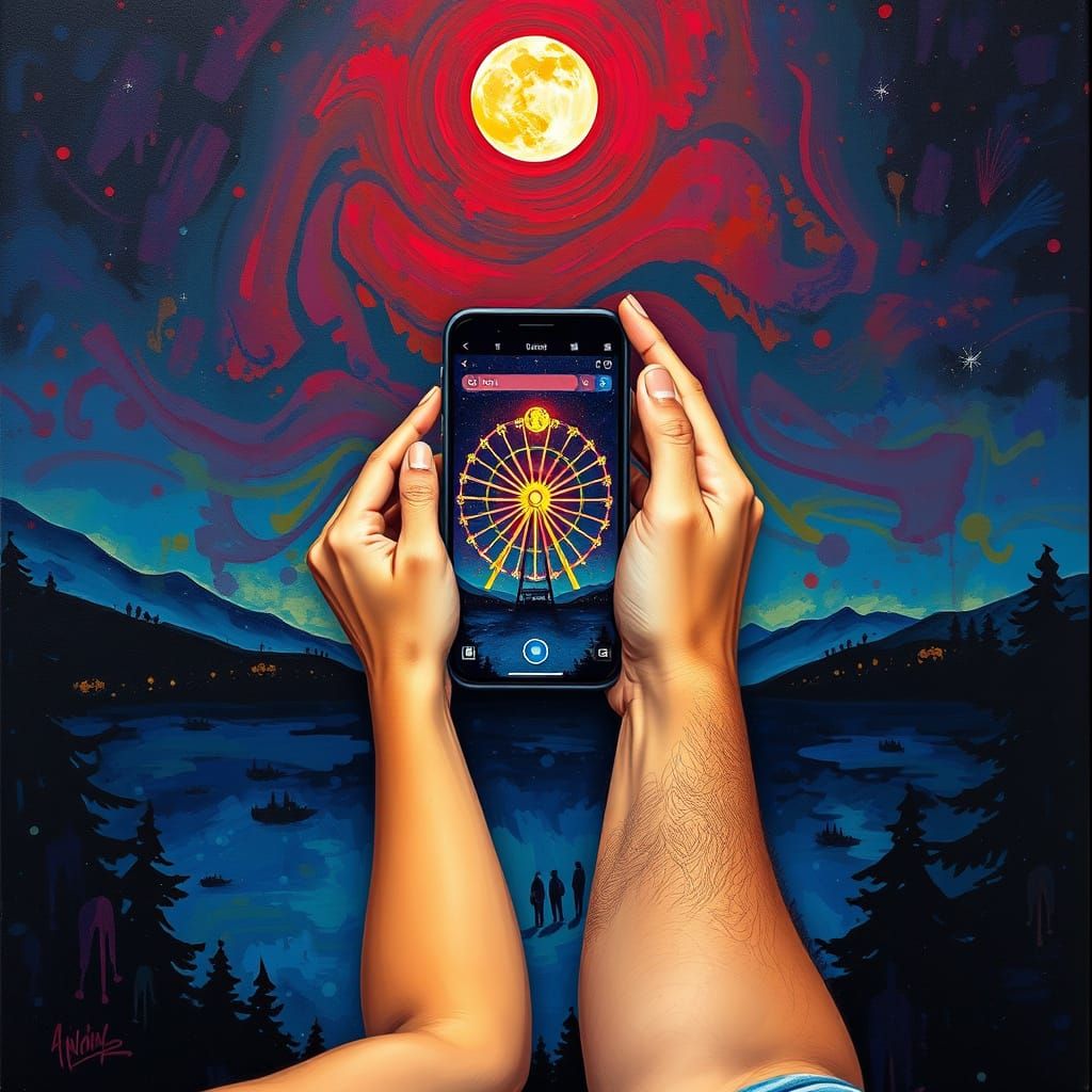 Colorful Ferris Wheel Night Scene in Graffiti Art Style