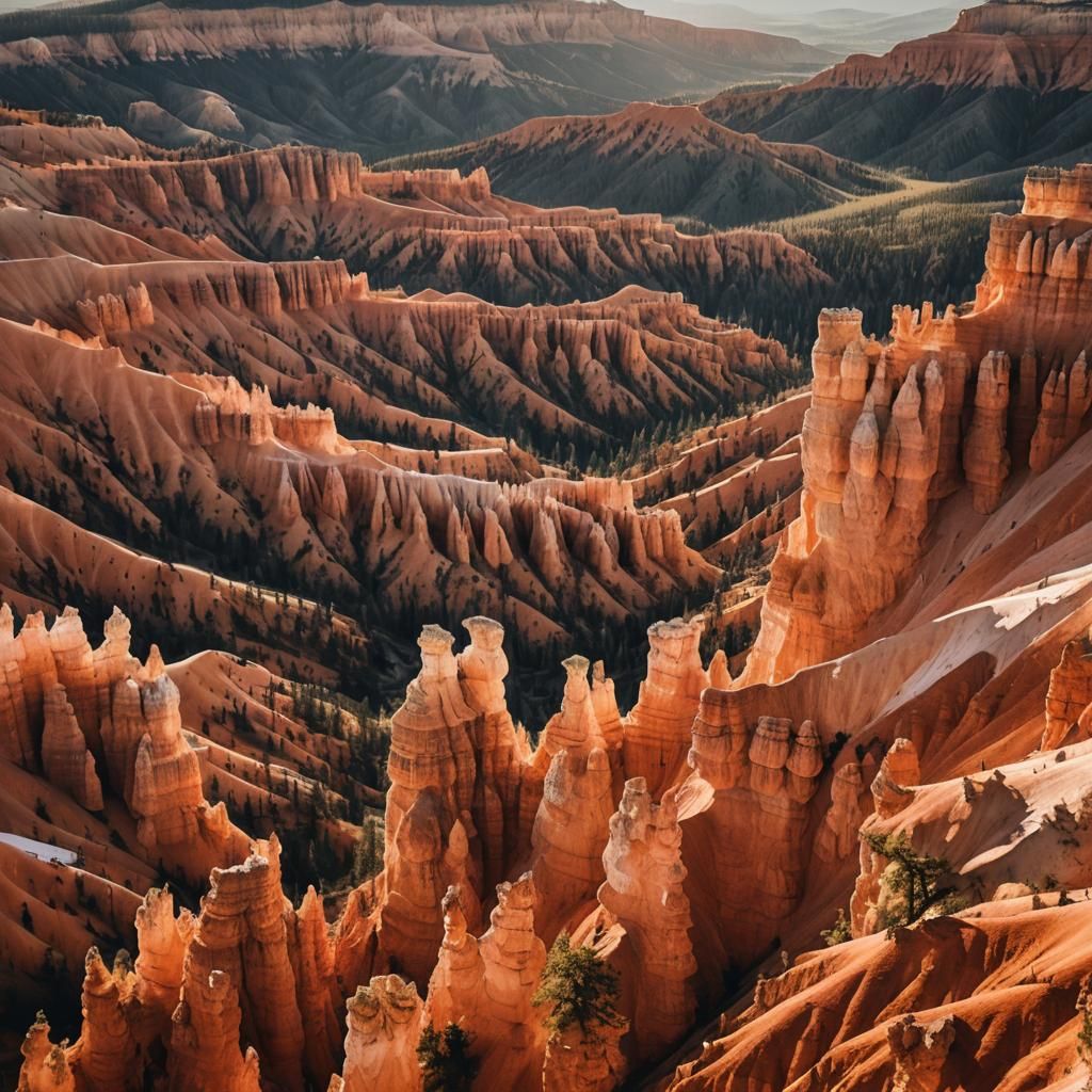 Bryce Canyon's Majestic Rock Spires in Golden Light
