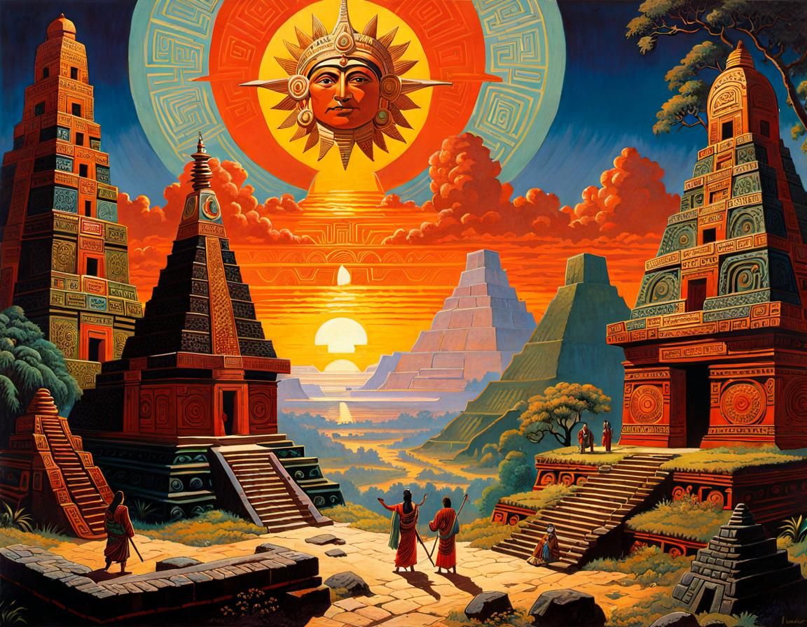 Mayan Sacrifice to Sun God: Golden Age Illustration