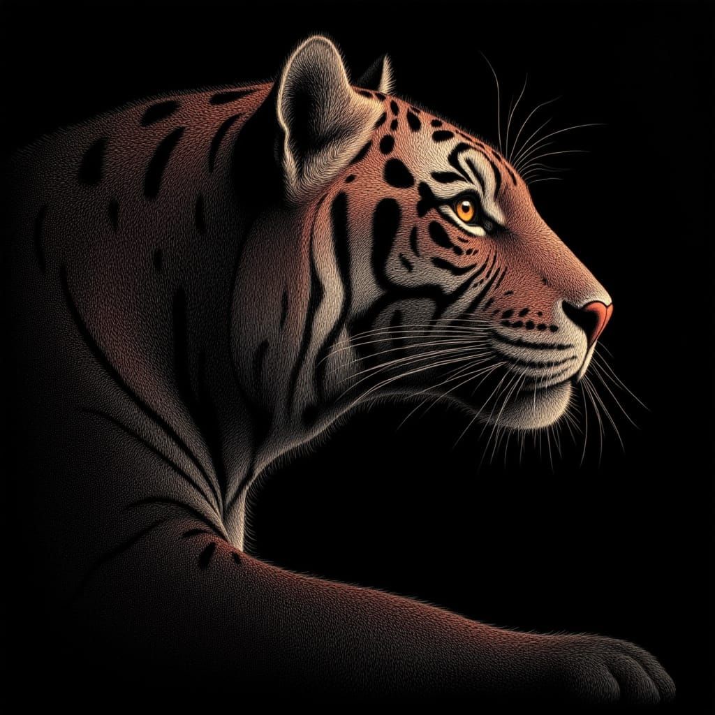 Dreamy Tiger in Scratch Art Style