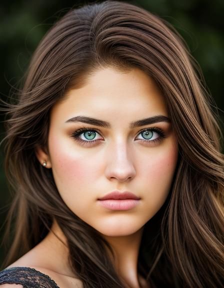 Hyperrealistic Portrait of Brown-Haired Teen with Sweet Eyes