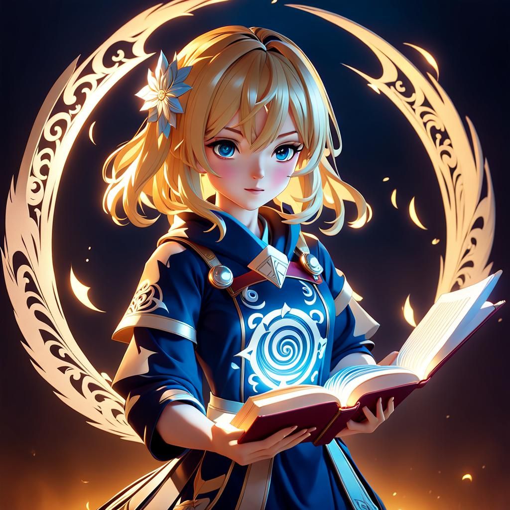 Anime Woman Reading Book in 3D Art