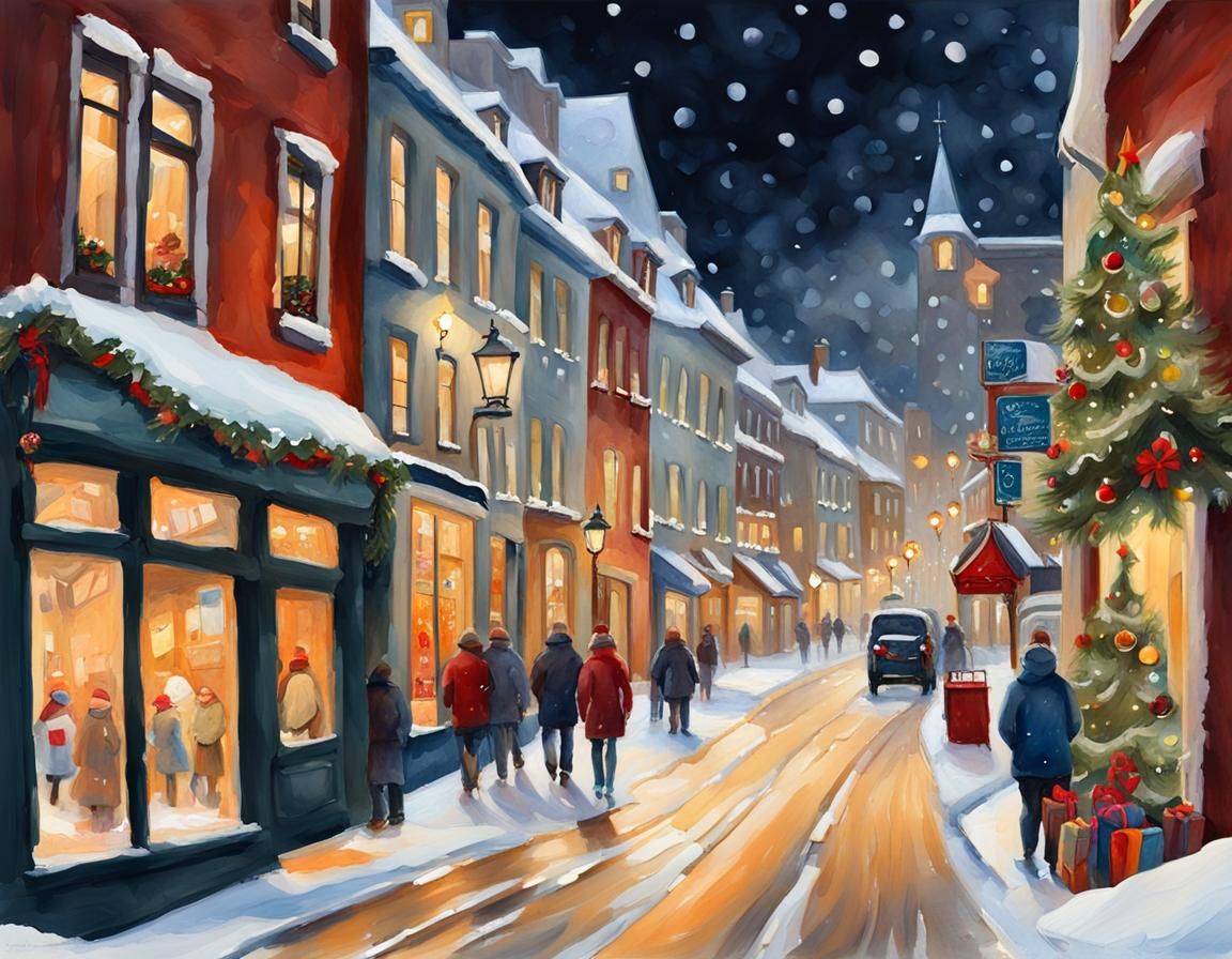 Christmas in Quebec City: Gouache Winter Scene