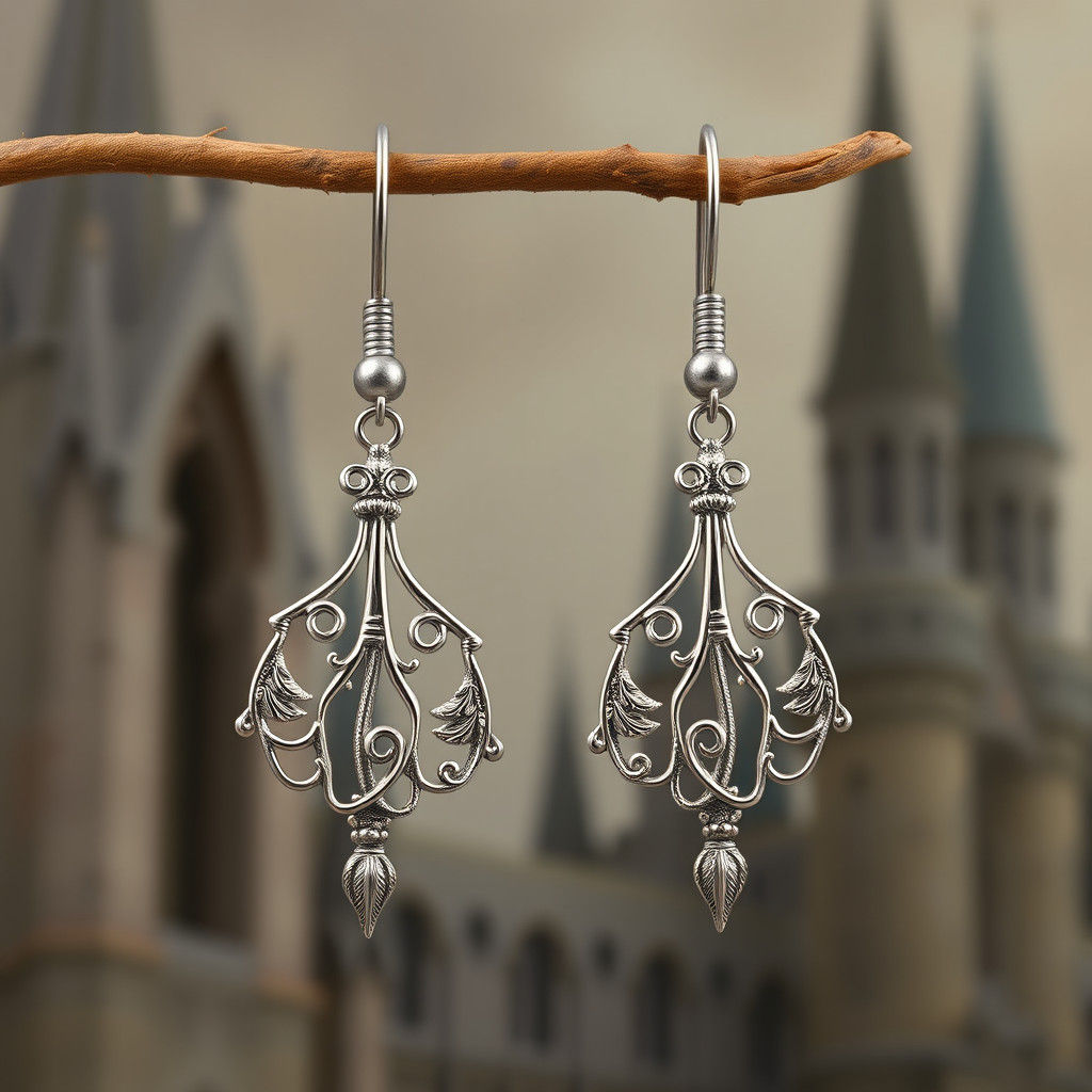 Enchanted Silver Wand Earrings: A Magical Jewelry Set