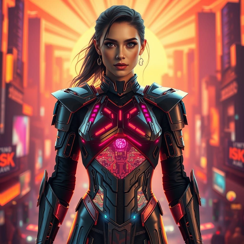 Cyberpunk Woman in Metallic Armor
