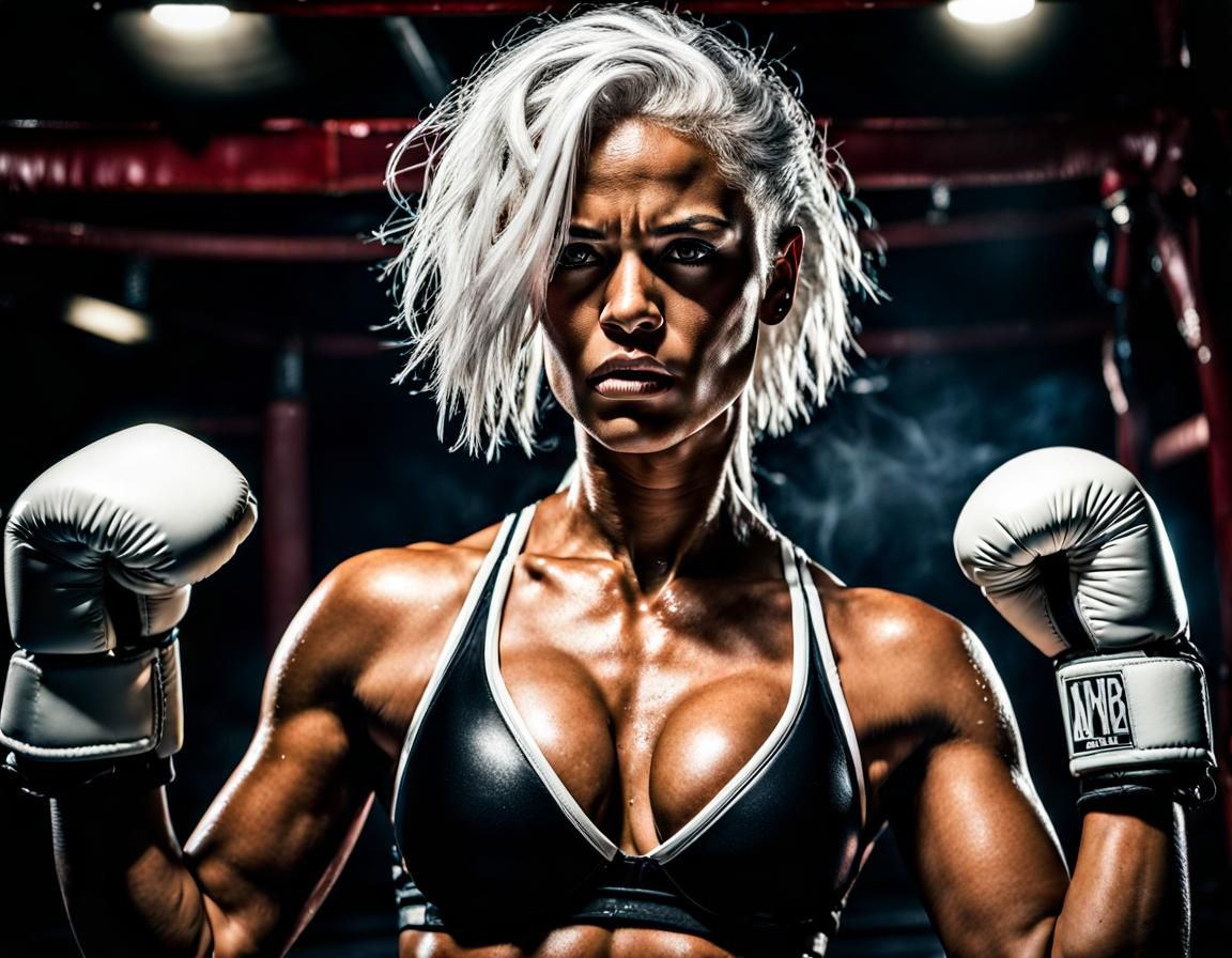 Hyperrealistic Female Boxer in Underground Fight Club