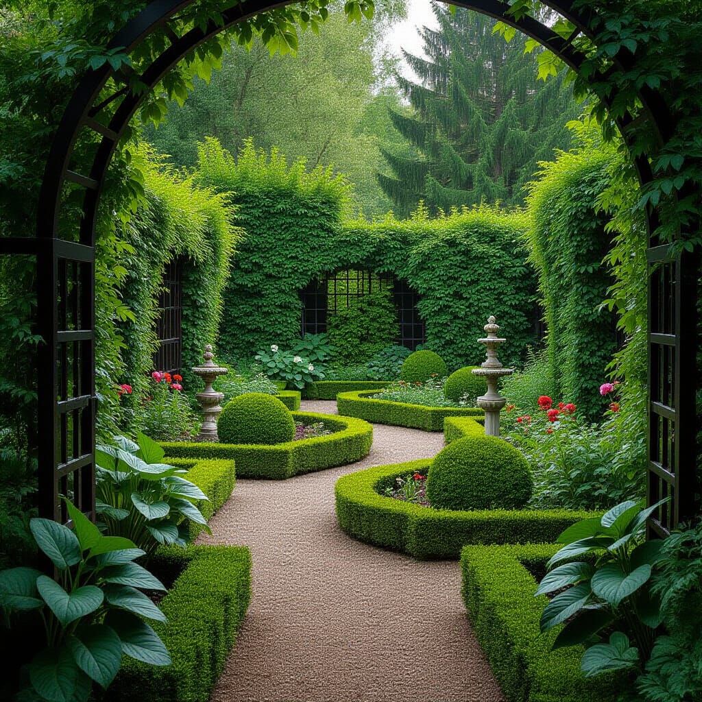 Eerie and Overgrown Creepy Garden Scene