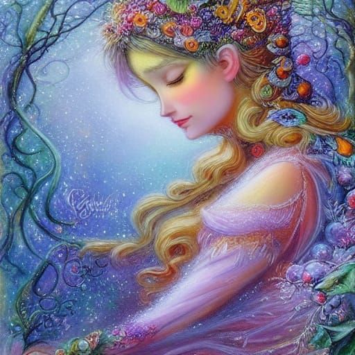 Ethereal Fairy in Winter Forest Painting