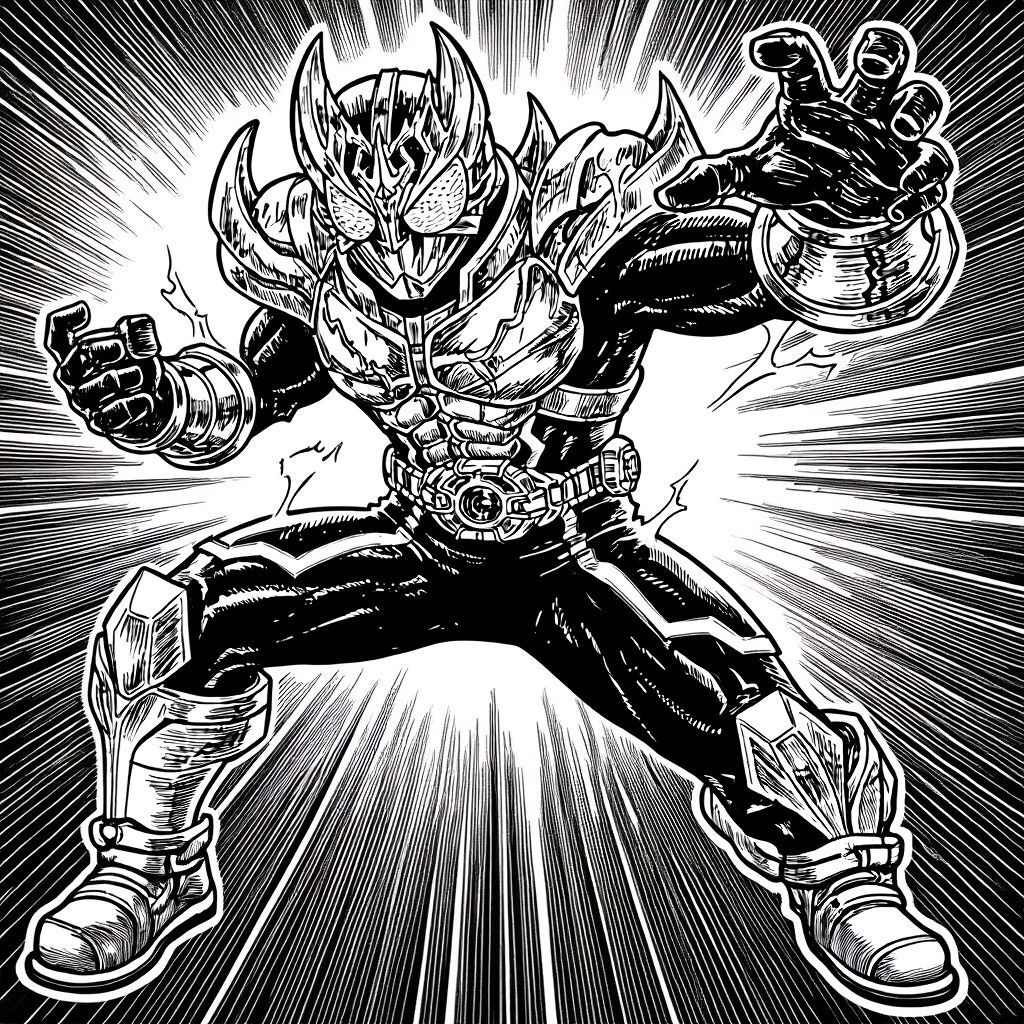 Dynamic Tokusatsu Hero in Bold Comic Book Style