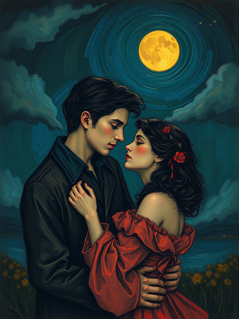 Moonlit Lover in Melancholy: An Expressionist Painting