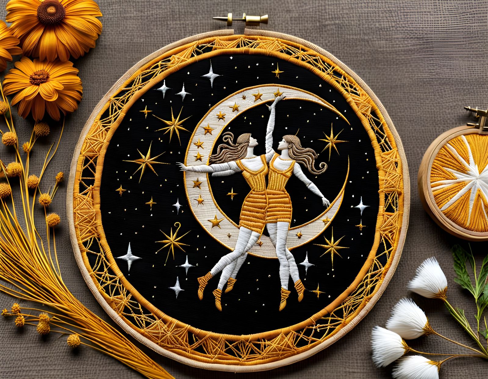 Embroidered Gemini Zodiac Patch with Celestial Design