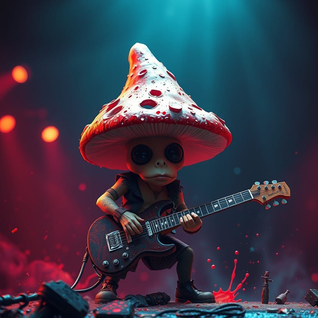 Punk Rock Mushroom Shredder in Vibrant Stage Setting