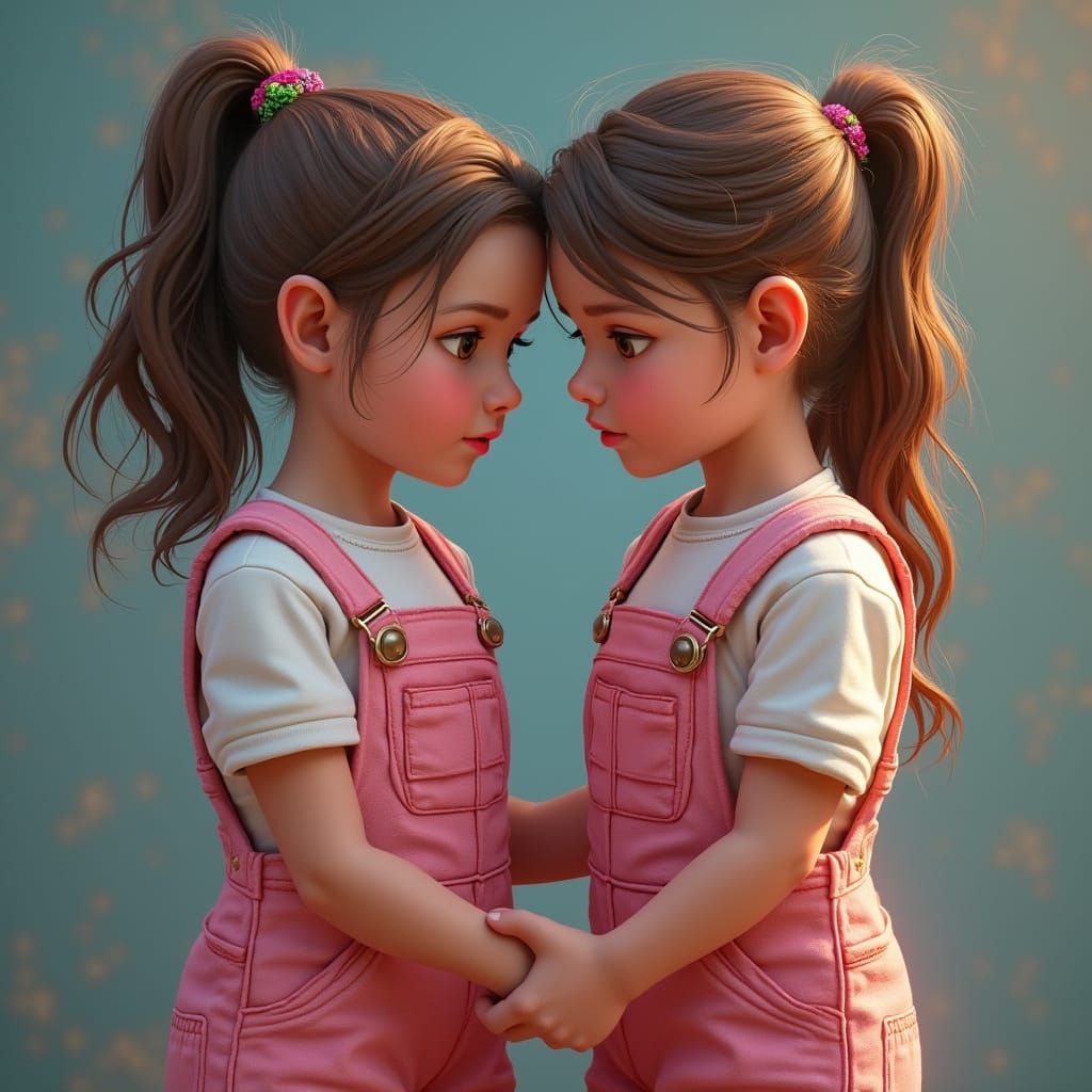 Mother and Daughter Portrait in Detailed Realism