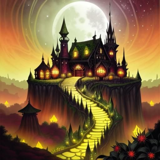 Botanical Garden: Black Ink Fantasy with Vibrant Colors