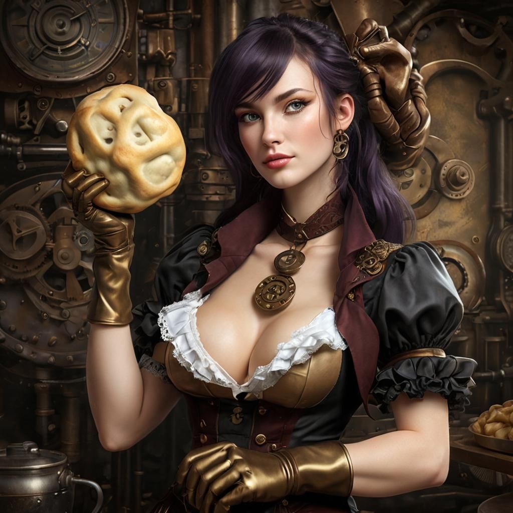 Steampunk Woman with Dough and Engine