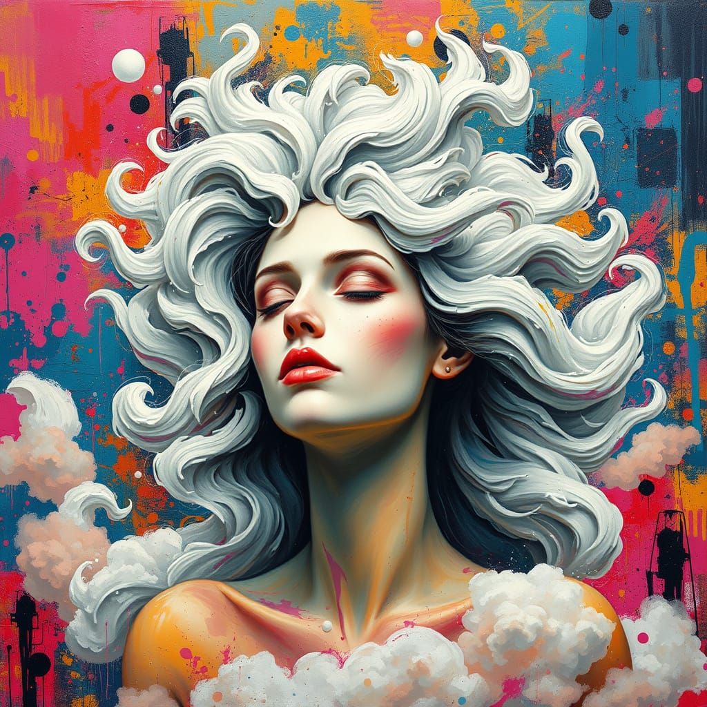 Celestial Goddess in Vibrant Street Art Style