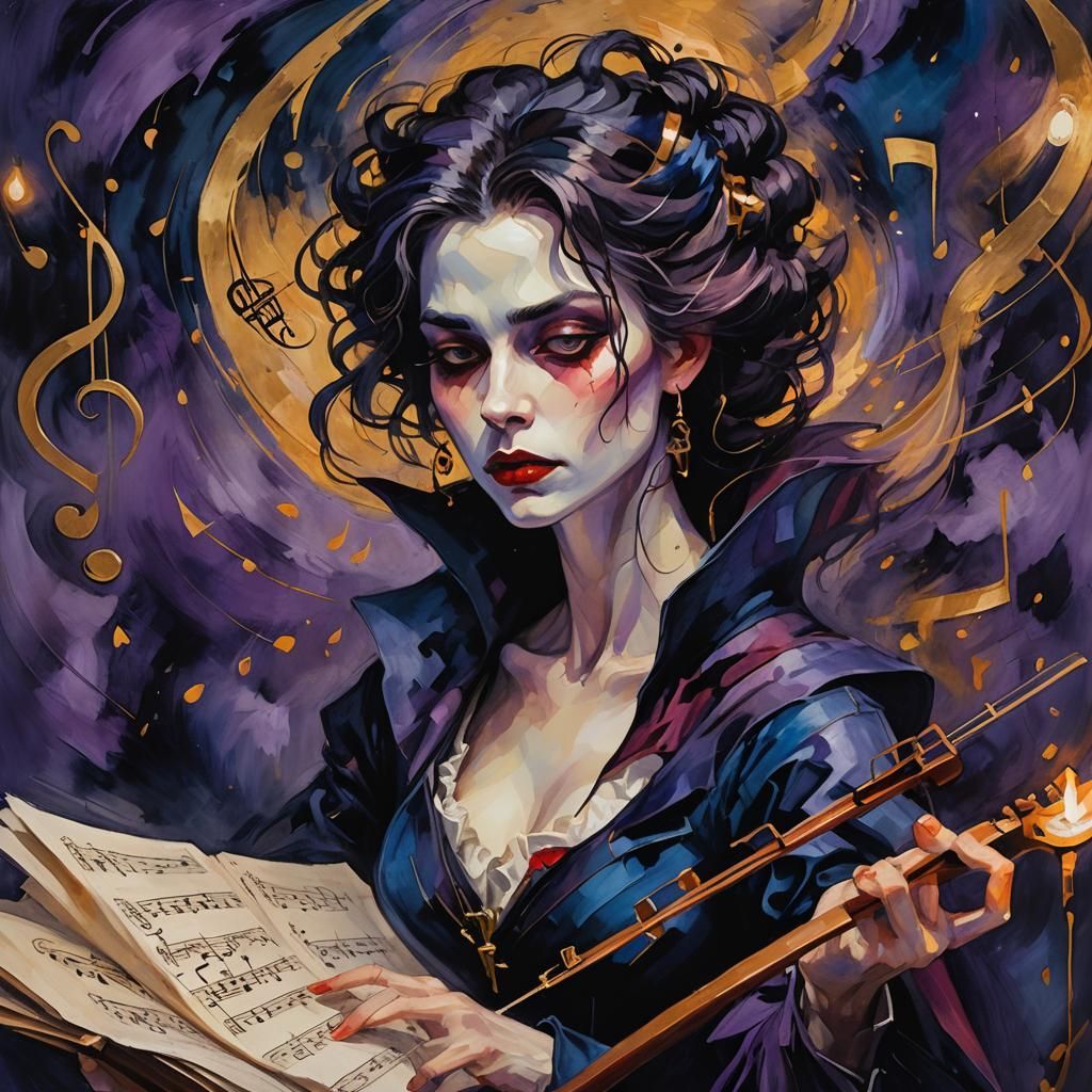 Vampire with Musical Notes in Expressionist Style