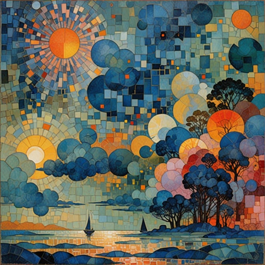 Cubist Mosaic in Hues of Sunset