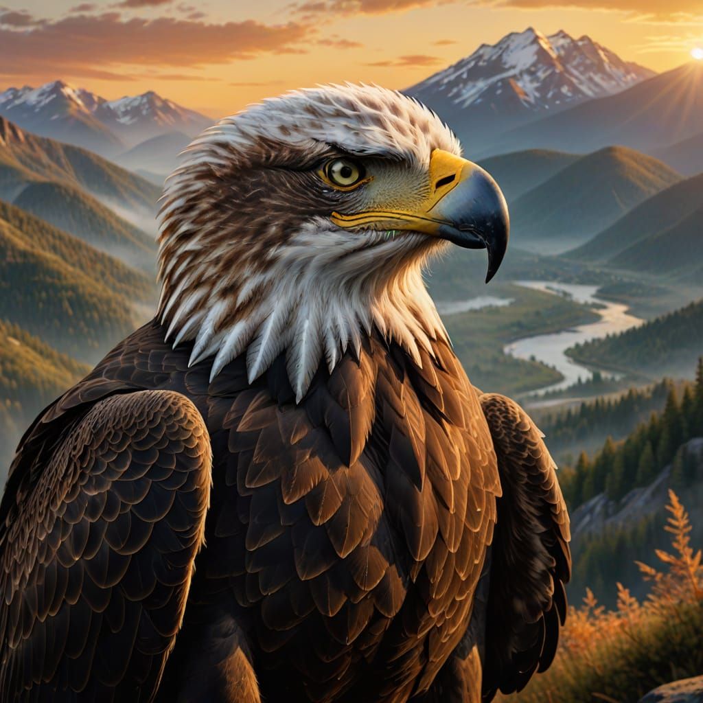 Majestic American Eagle in Golden Hour Light