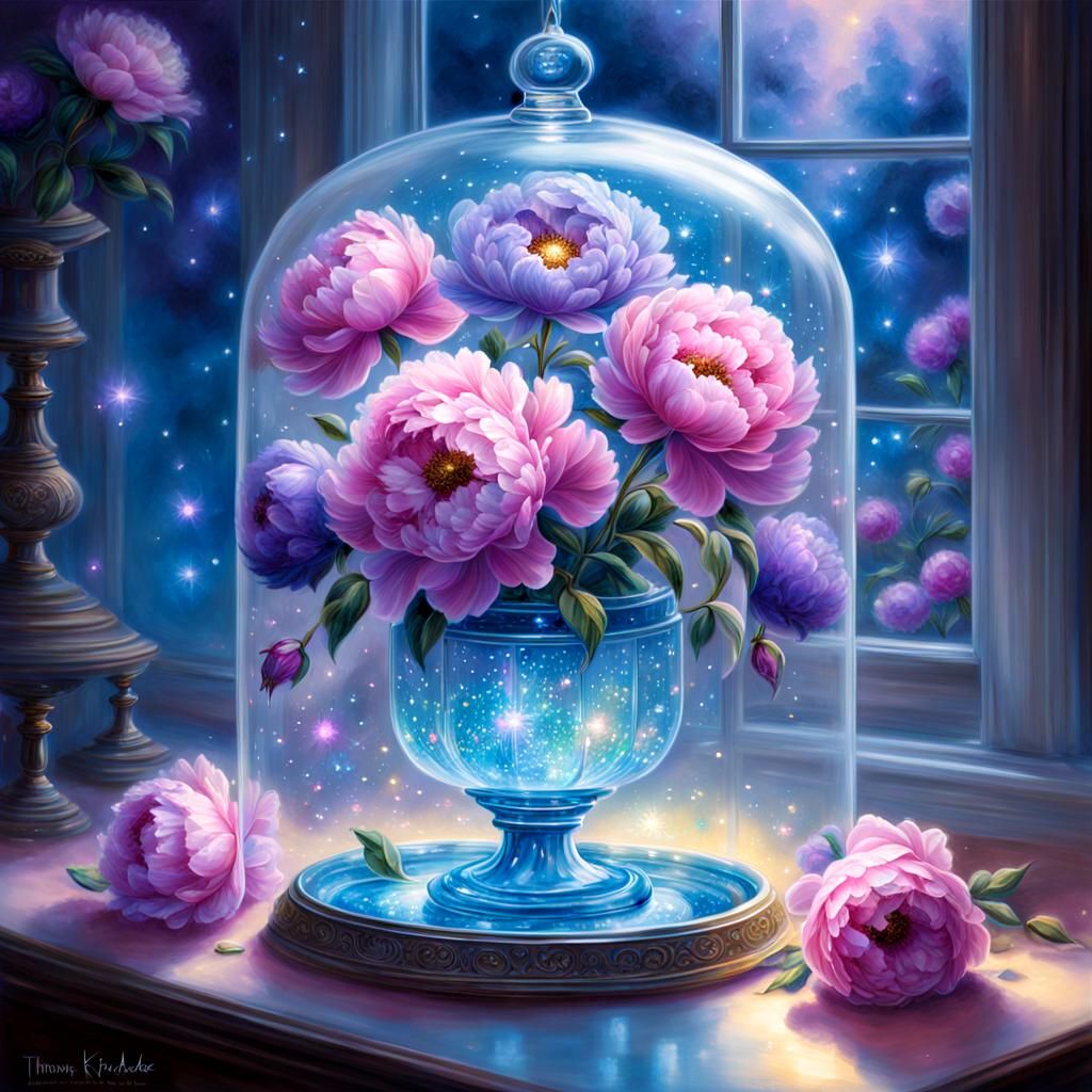 Glass Peonies with Magical Sparkles and Ethereal Glow