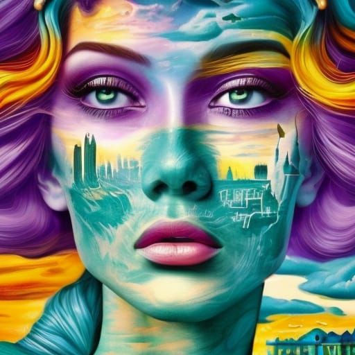 Surreal Double Exposure Portrait in Abstract Expressionist S...