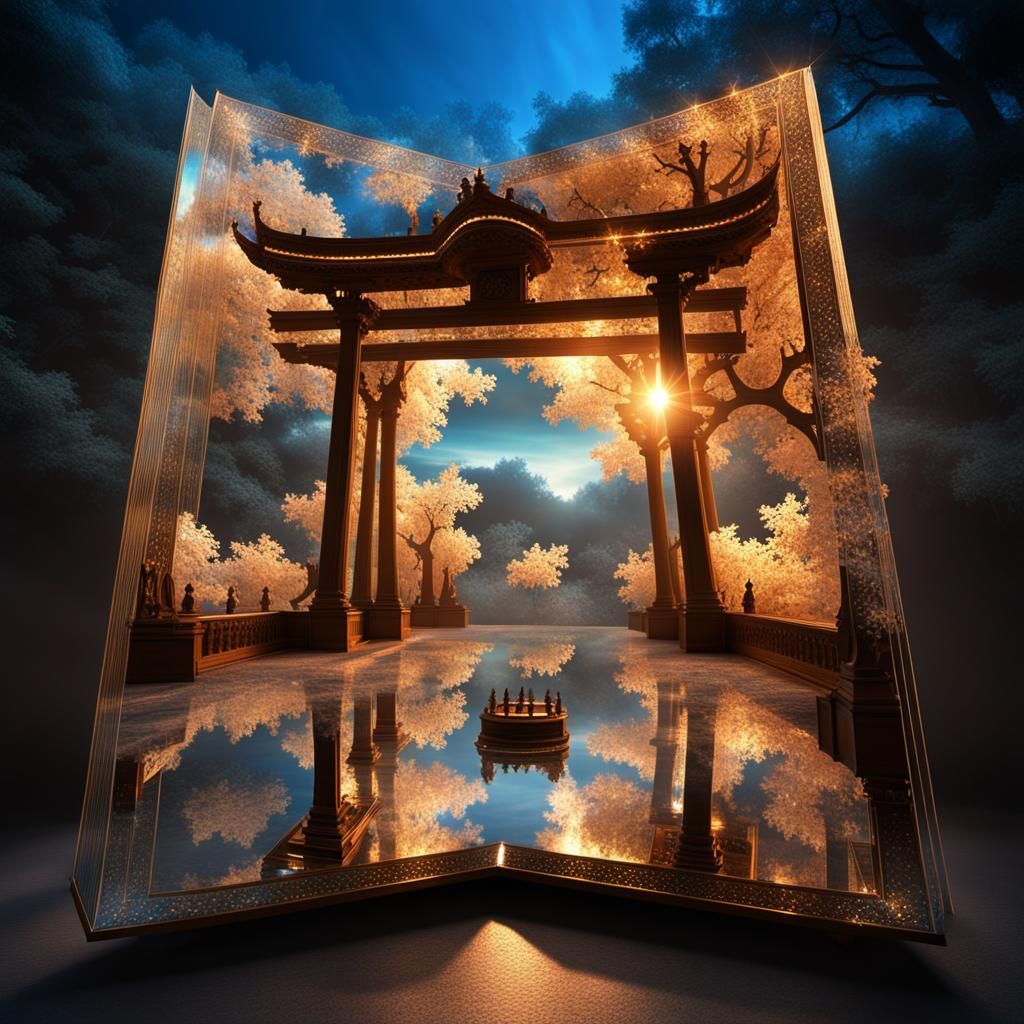 Ethereal Metaverse Pop-Up Book in Hiroshige Style