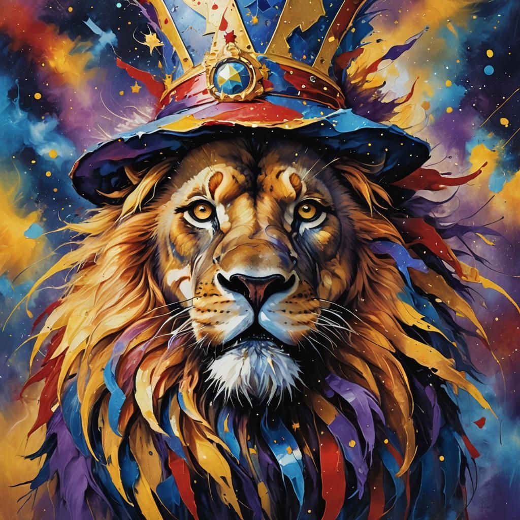 Lion Wizard in Abstract Expressionist Style