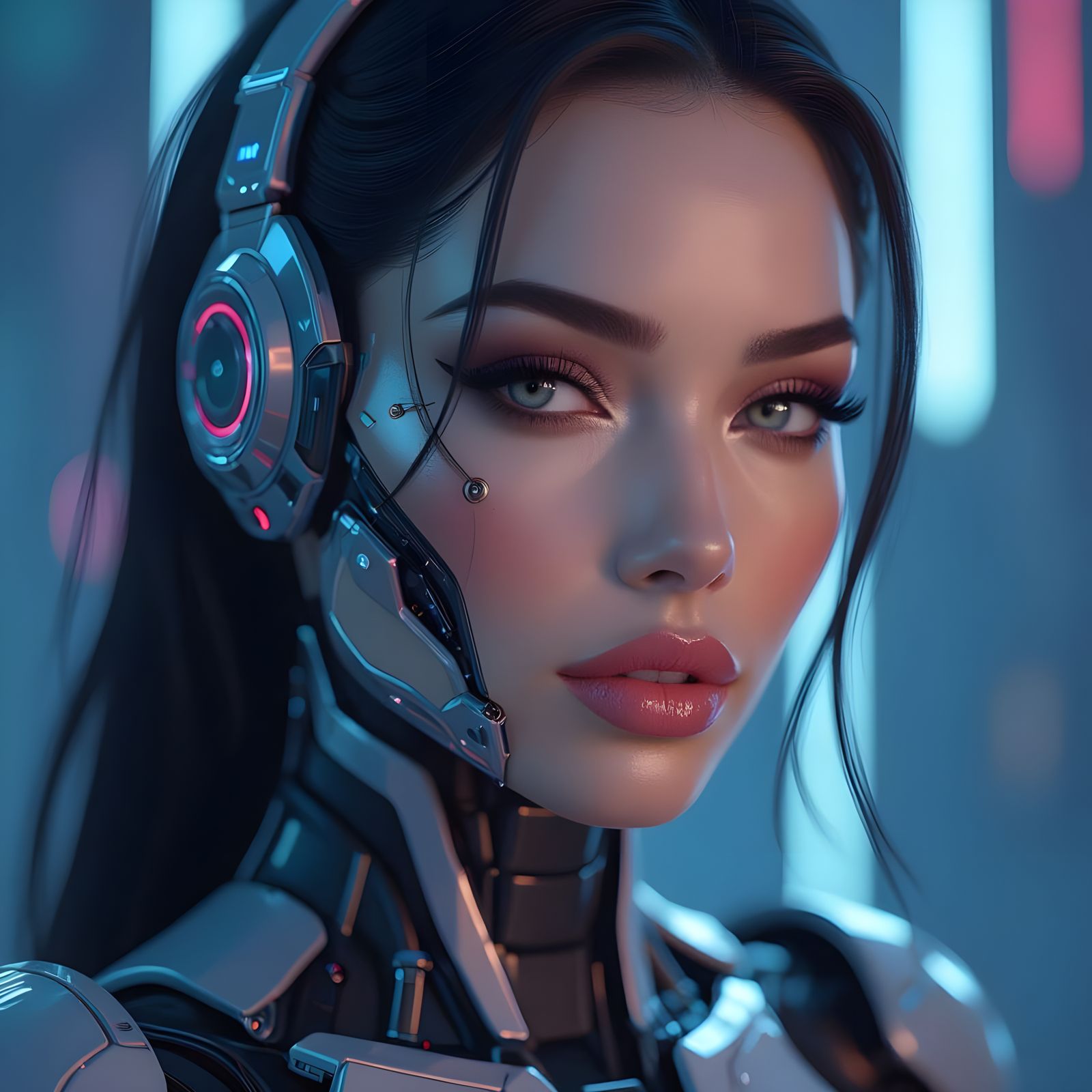 Cyborg Woman with Cybernetic Implants in Art Deco Style