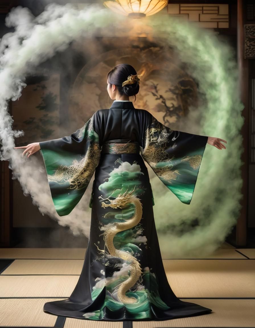 Japanese Lady in Kimono Before Time Vortex