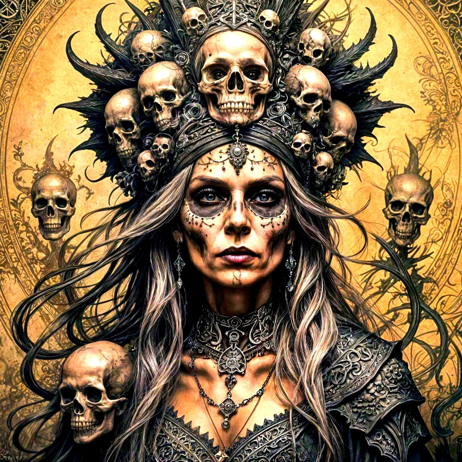 Gothic Witch Portrait in Charcoal Drawing Style