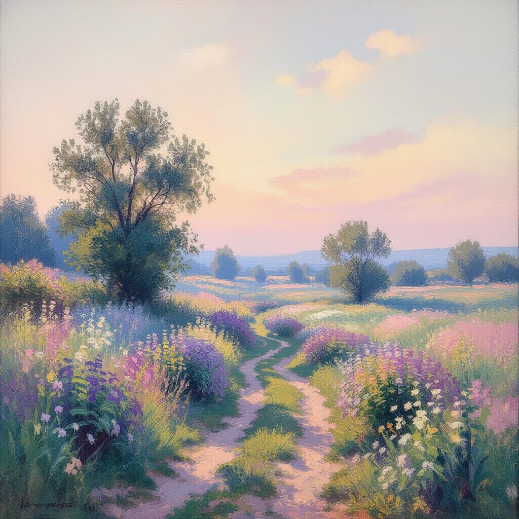 Dreamlike Impressionist Landscape with Soft, Powdery Texture