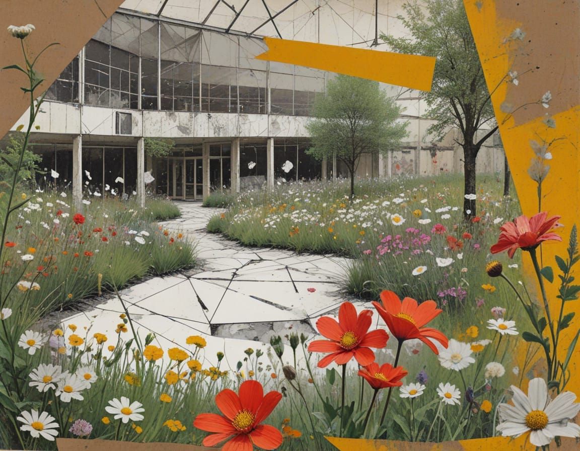 Nature Envelops a Dilapidated Shopping Mall in Vibrant Flowe...