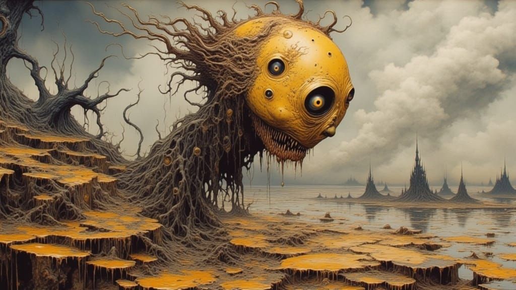 Lovecraftian Horror Face in Macabre Room