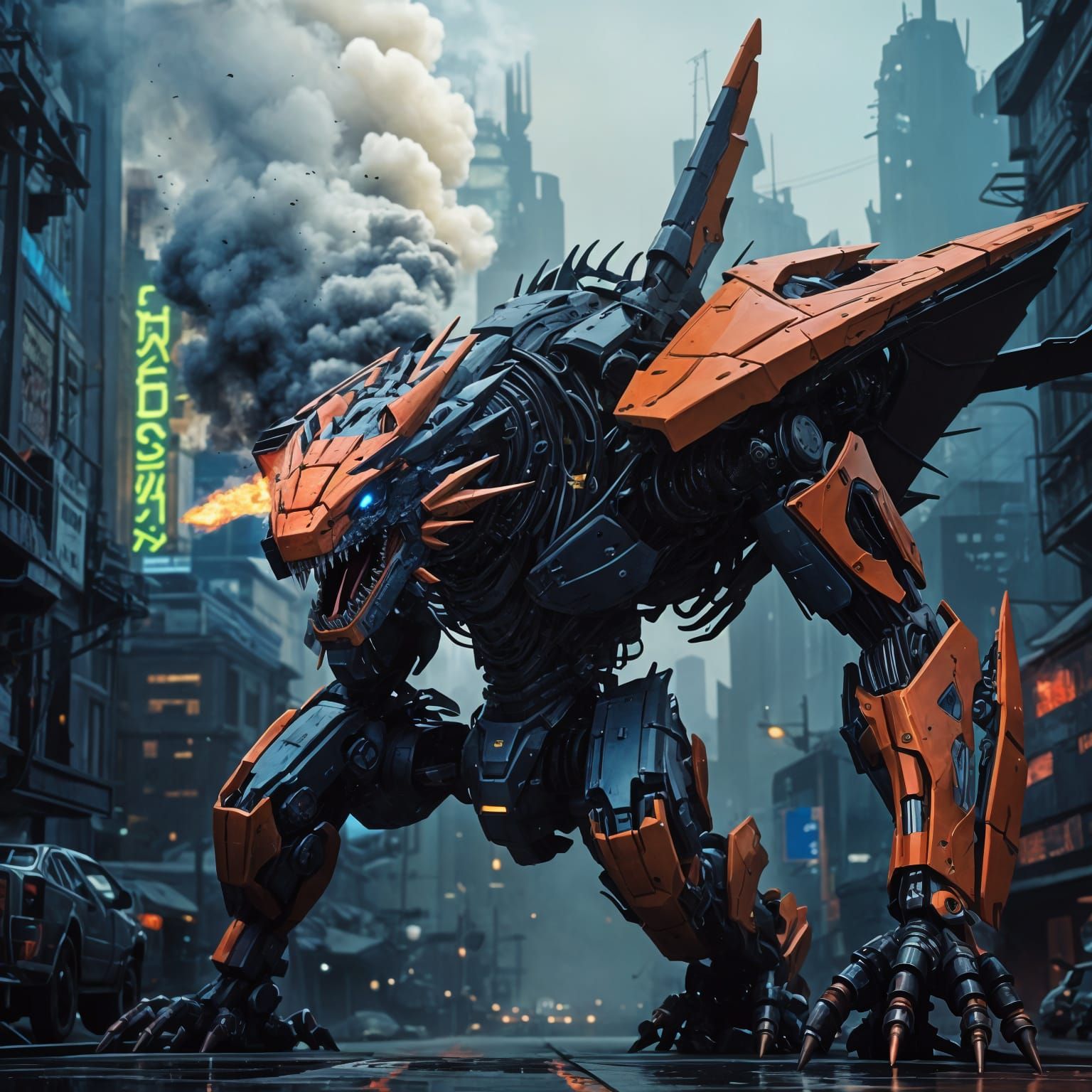 Cyberpunk Apocalypse: Torched Dragon Zoid in Ruins