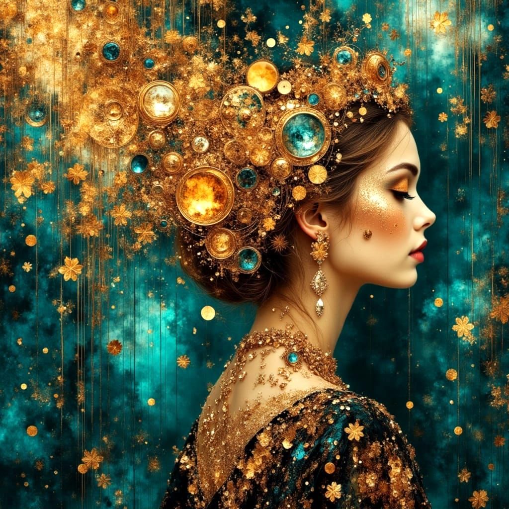 Luminous Mosaic Portrait in Jewel Tones