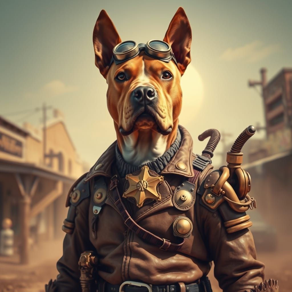 Gritty Steampunk Pitbull Sheriff Enforces Law in a Worn, Dus...